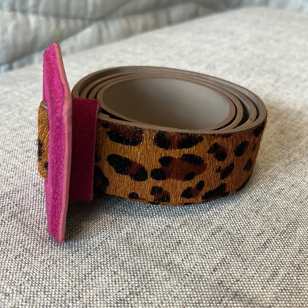 Leopard and Hot Pink Suede Leather Fashion Belt